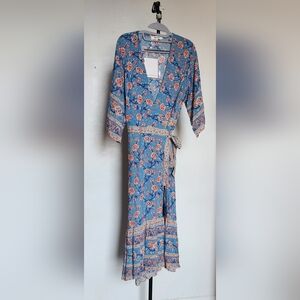 Floral Blue Wrap Dress